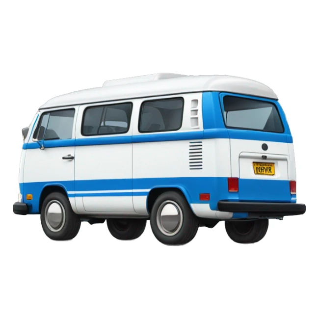 A side profile of a blue and white 1977 vw bus sticker