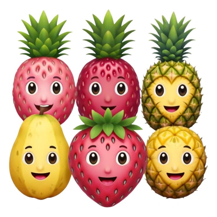 strawberry, blueberry, raspberry, banana, mango, pineapple pink lady apple playing sticker