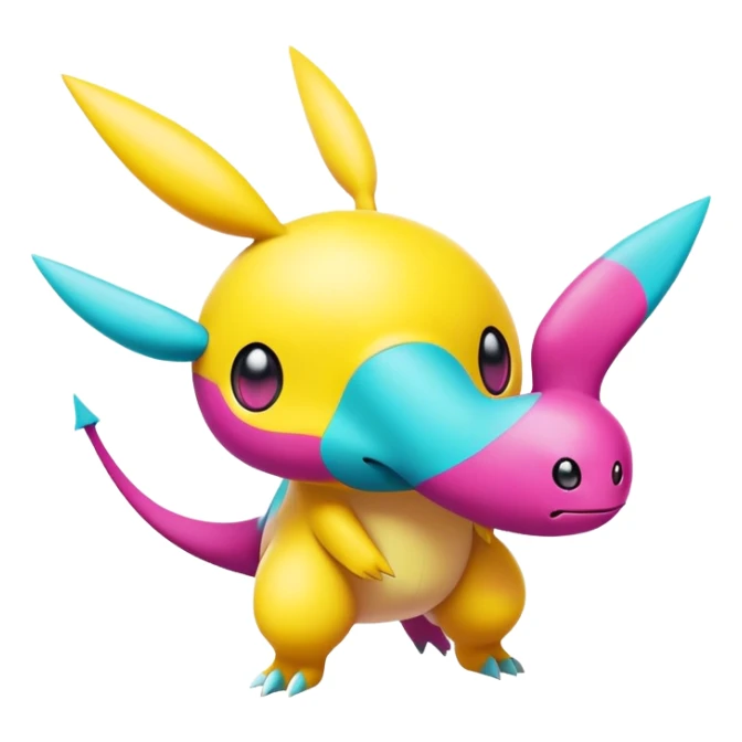 Yellow and cyan and magenta Pokémon-Fakémon-creature sticker