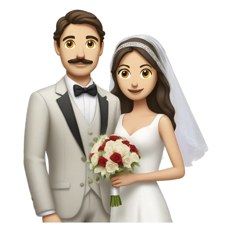A brunette white man with a mustache marrying a brunette middle eastern woman sticker
