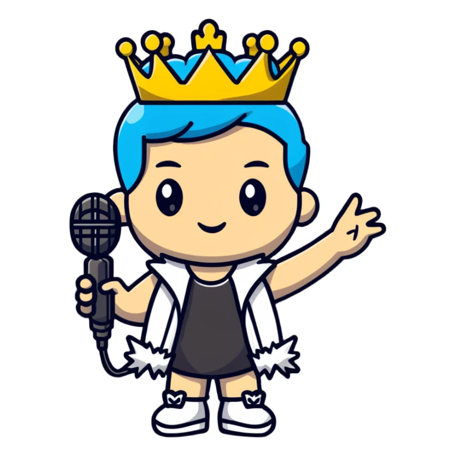 A rock and roll queen with a crown, microphone, and punk rock attitude sticker