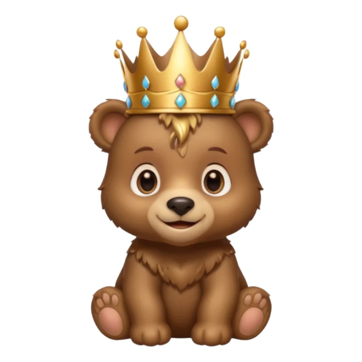 Bear Prince – brown bear cub with a shiny bronze crown, gentle smile. sticker