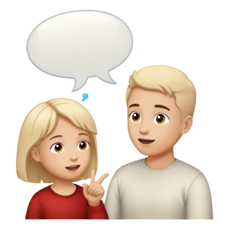a child talking with a parent, happy and expressive, with speech bubble sticker
