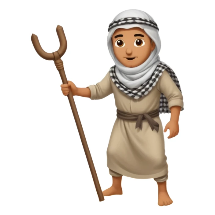 arab with stick looking for oil by banging stick in the sand sticker