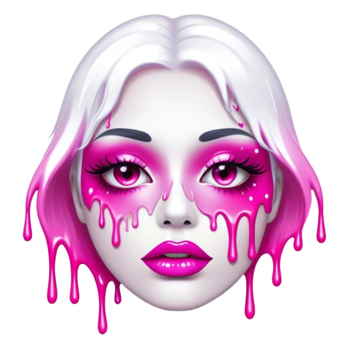 White glossy paint dripping from hot pink ombre glittery lips sticker