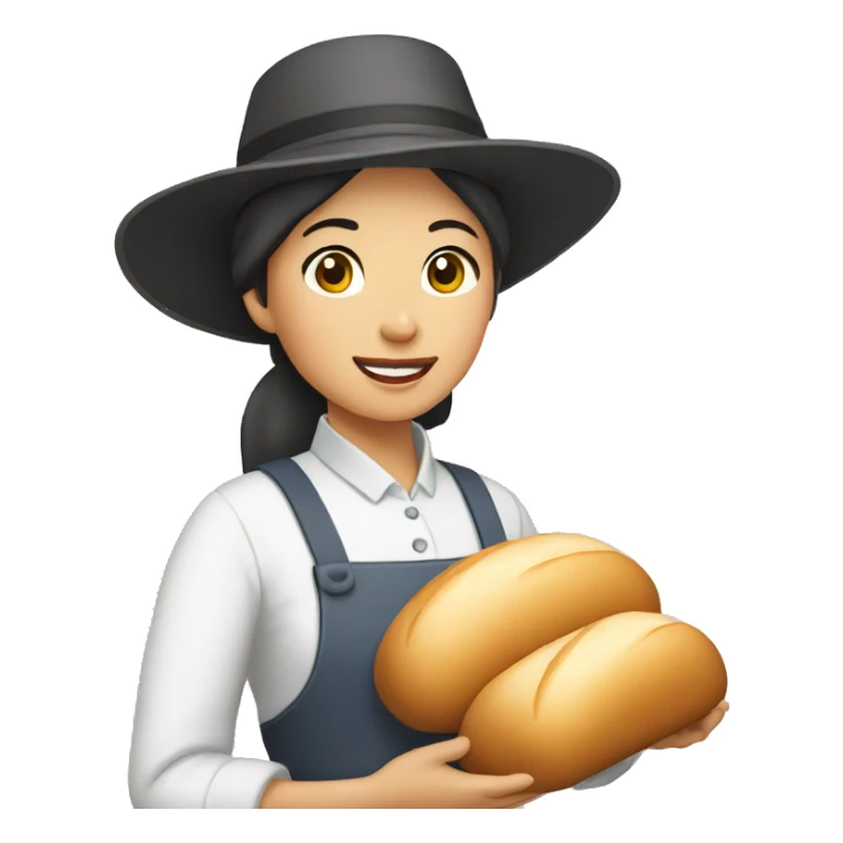 asian amish woman wearing a hat holding a loaf of bread sticker