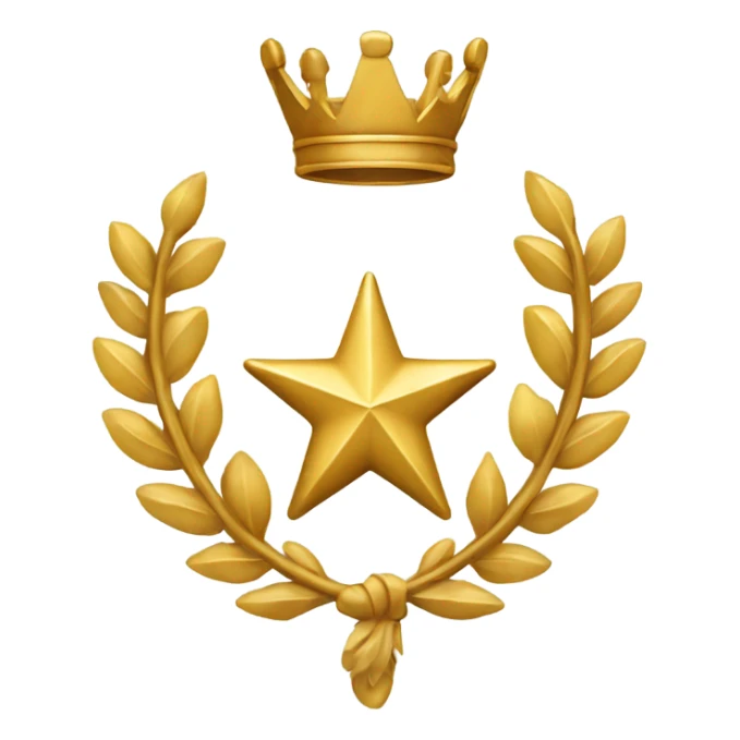 Create a powerful, gold-themed emoji representing the highest military rank, symbolizing authority, leadership, and strength. The emoji should feature a crown-like symbol, a military star, and a laurel wreath, with a regal and commanding presence. sticker