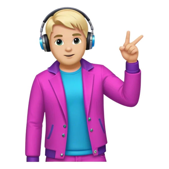 blond big man in colorful dj outfit pointing sideways sticker