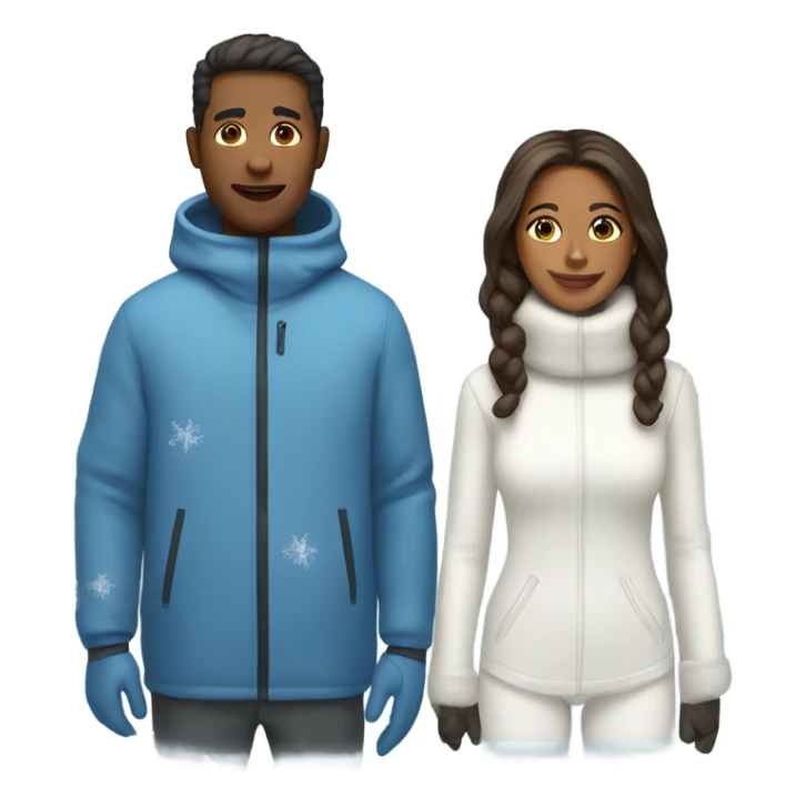 Brown woman and white man in matching snow suits sticker