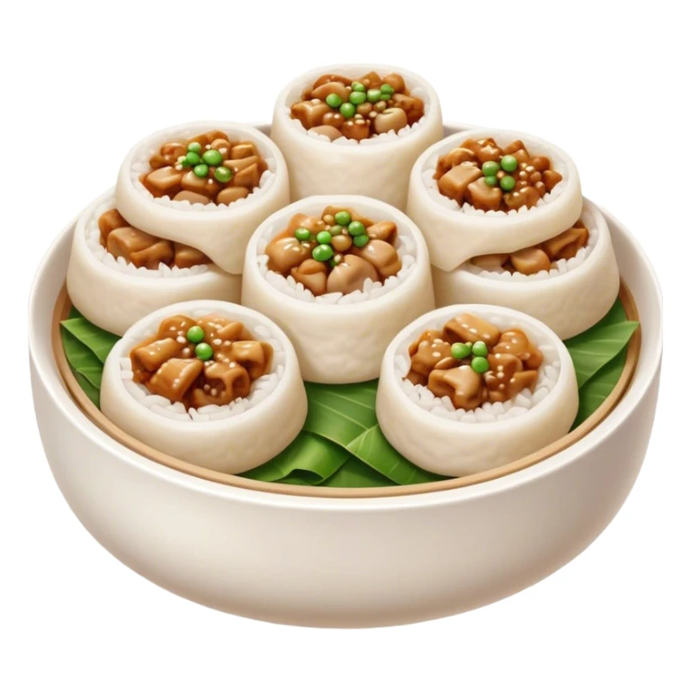 Cinematic Realistic B√°nh cu·ªën Dish Emoji, featuring steamed rice rolls filled with savory minced pork and mushrooms rendered with soft textures and inviting, warm lighting. sticker