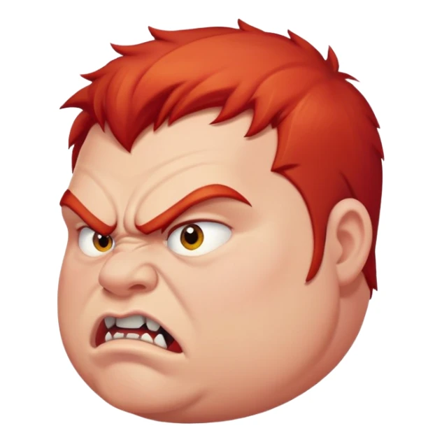 chubby young angry man in profile view with red hair and sharp fangs sticker