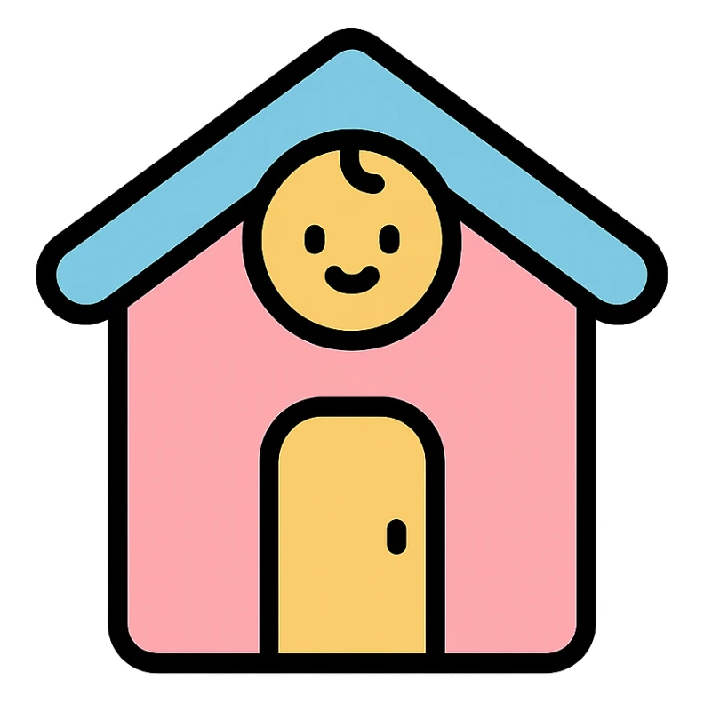 vector icon of a baby house in soft pastel flat design, rounded corners, white background, minimal icon style sticker