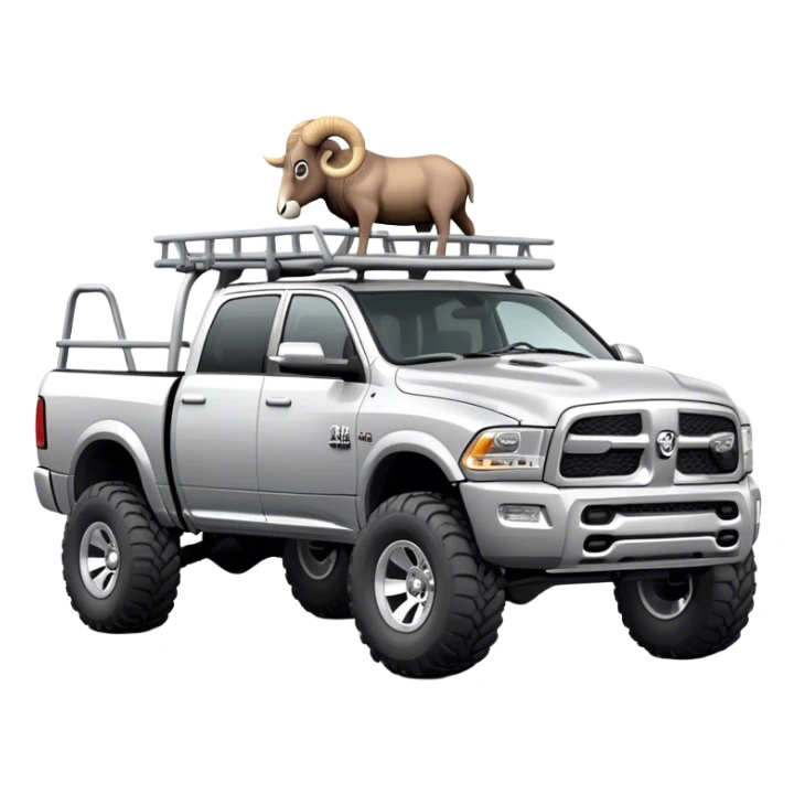 Silver Lifted ram truck with a roof rack  sticker