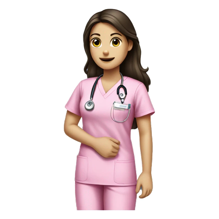 Brunette girl in pink scrubs holding an arm X-ray  sticker