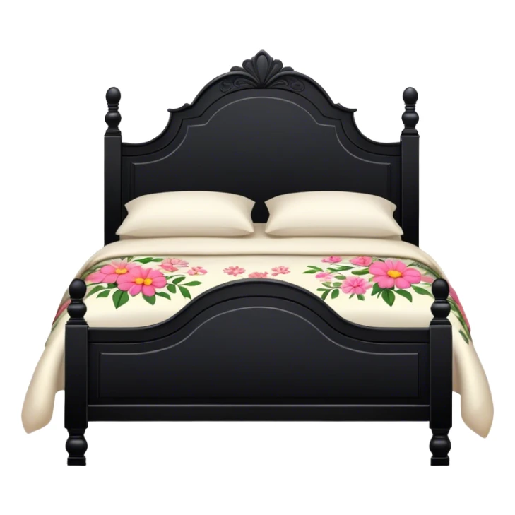 BLACK WOOD Vintage bed with flower design sticker