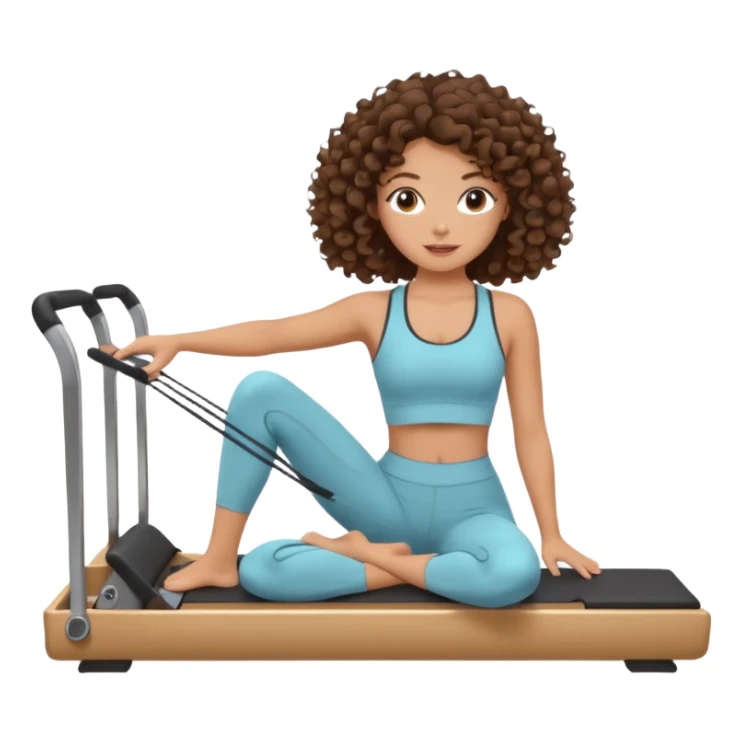 brunette,curly hair 3b girl doing reformer pilates with cute set sticker
