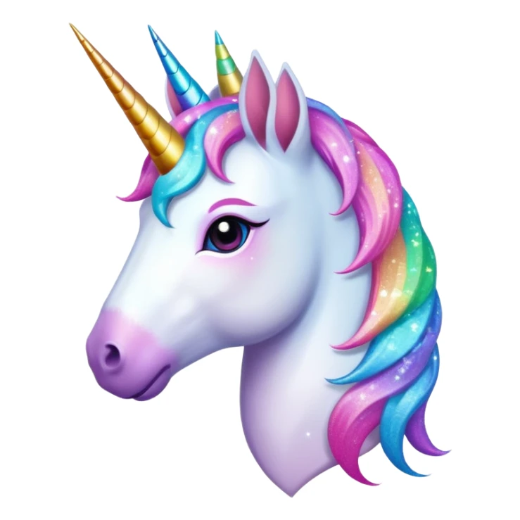 Unicorn, with sparkly horn, futuristic colored glitter hair sticker