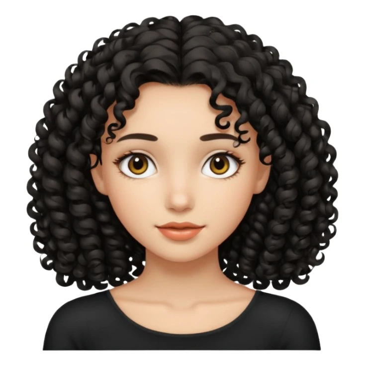 Uma garota de cabelos cacheados pretos até no ombro com o rosto harmônico e bonito, sem brincos sticker