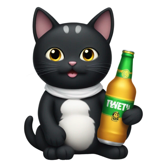 Black cat with white spots holding a beer sticker