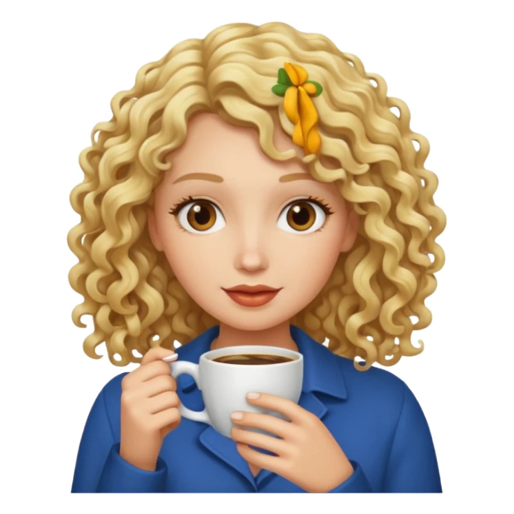 curly blonde woman drink coffee sticker