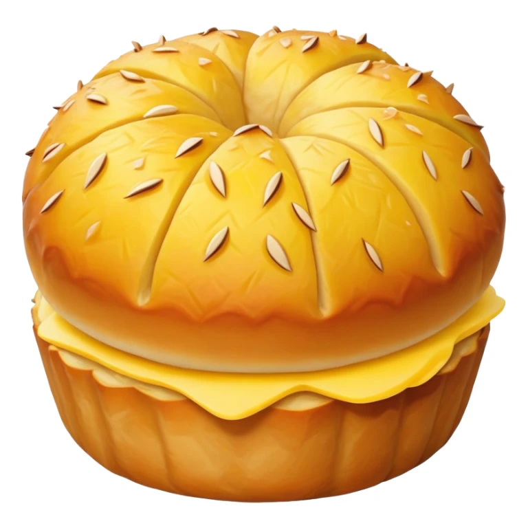 Chinese pineapple bun with crispy yellow top crust, simplified emoji style with bold outlines and bright colors, cartoon style Bo Lo Bao pastry sticker