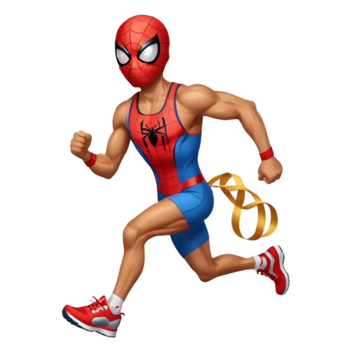 spiderman picking running a marathon with gold medal sticker