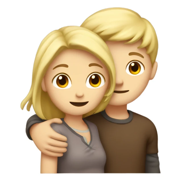 two people (blonde boy and brown hair girl) hugging; cute sticker