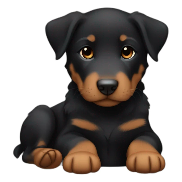 Sleeping black and brown beauceron puppy with white chest and chin sticker
