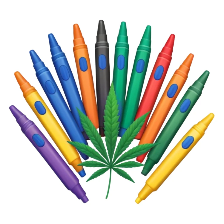a pack of crayola markers with cannabis leaf sticker