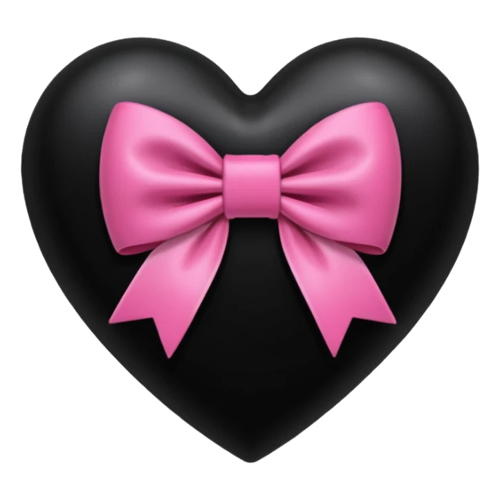 glossy velvet black heart with a pink bow and heart pattern on the bow sticker