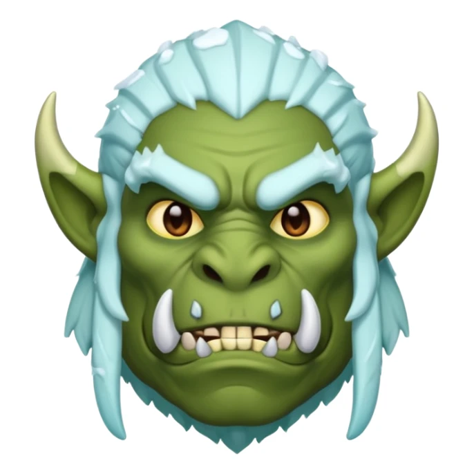 Fantasy orc emoji portrait, tusks lightly covered with ice and snow, winter predator look, strong silhouette, clean minimal emoji design, male/female variant
 sticker