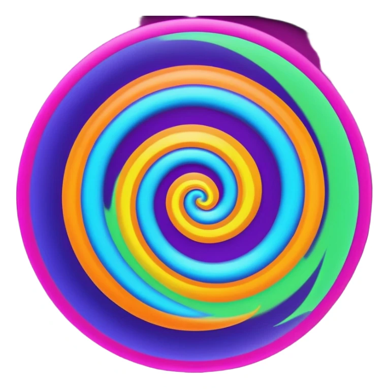 create  a Circular emoji, thin black outline, neon energy tornado vortex, clockwise glowing spiral, blue and green outer swirls, magenta and purple core, red inner arc, yellow-orange base glow, smooth gradients, psychedelic futuristic style, high saturation, intense glow, centered sticker