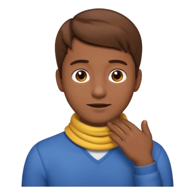 Emoji guy brown hair and hands around neck itself  sticker