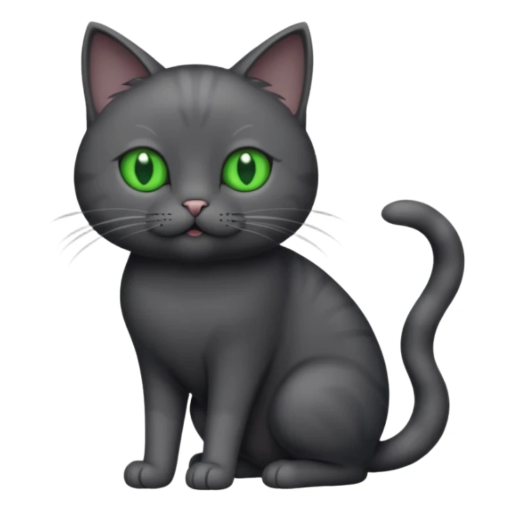 full body gorgeous solid dark grey cat with green eyes, white paws and white whiskers playing sticker