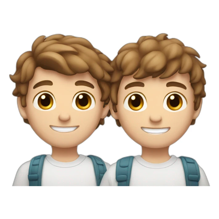 2 White teenagers brothers brown hair, holding shoulders , smiling sticker