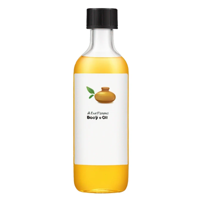 bottle of body oil with label sticker
