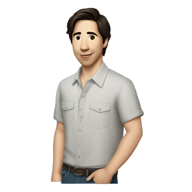 Justin Long wearing shirt sticker