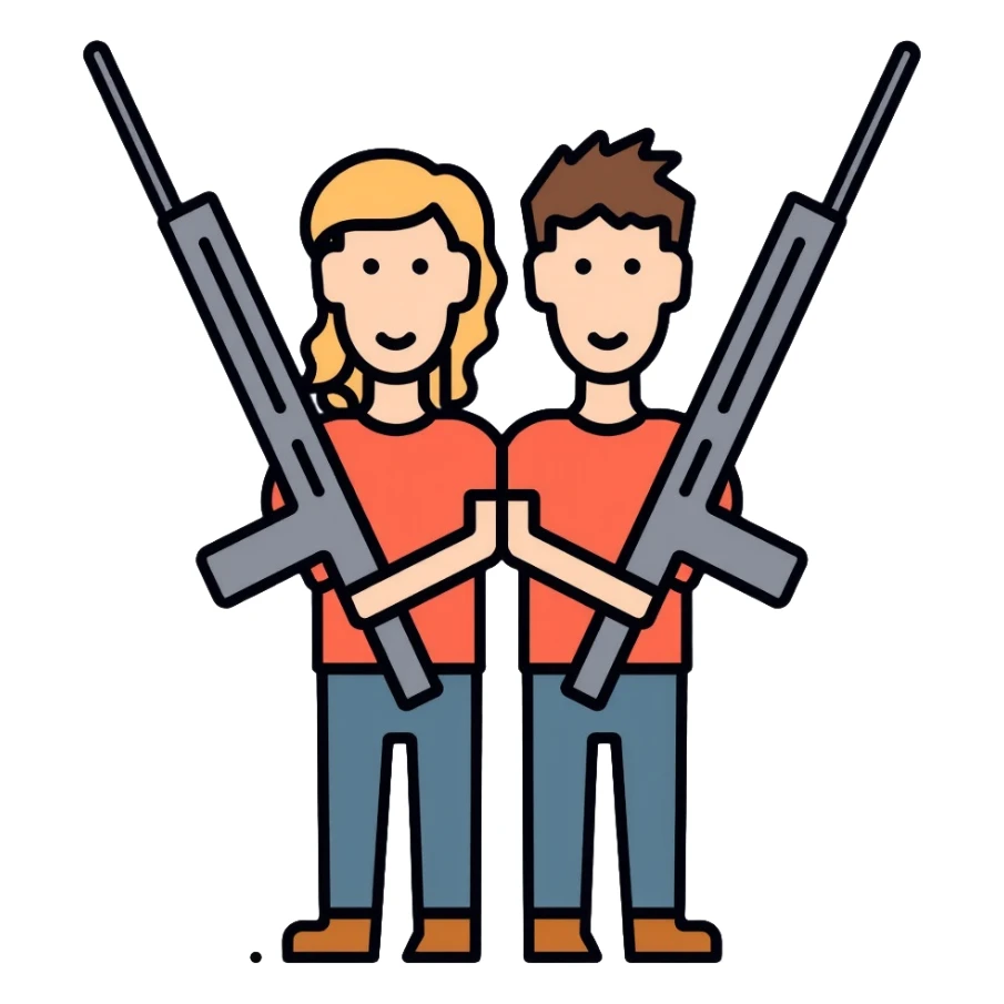 two people with weapons sticker