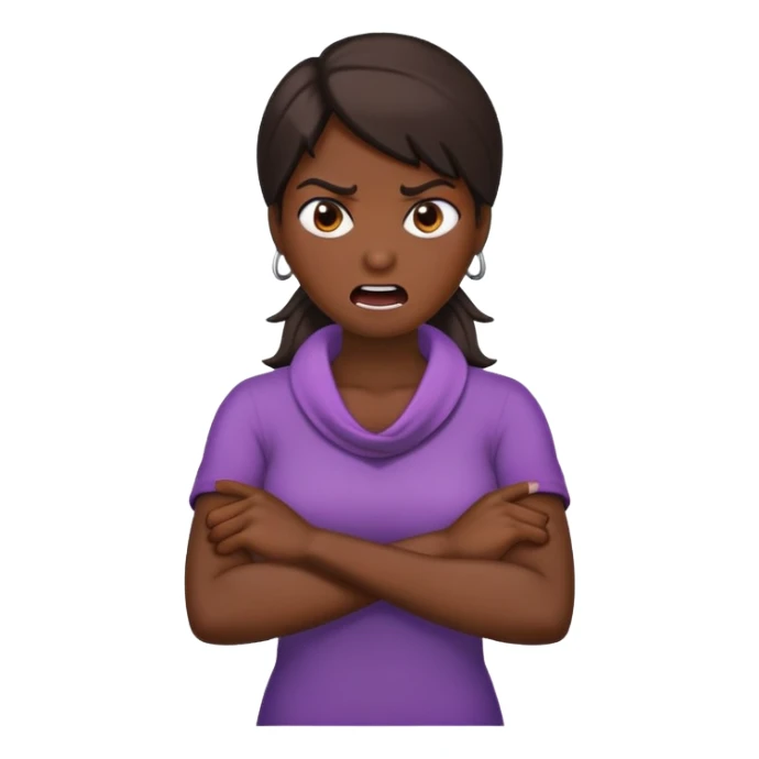 Crossed arms holding neck angry women mouth open sticker