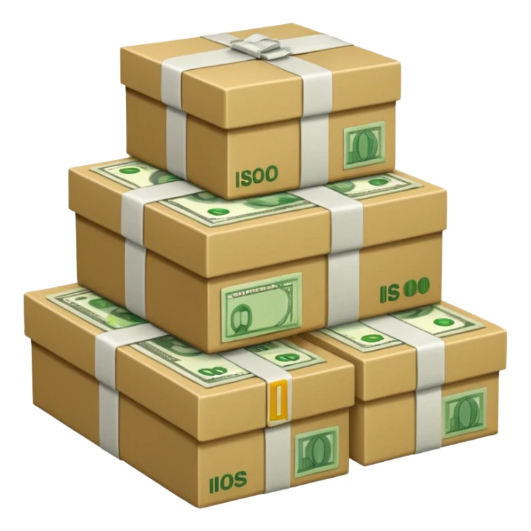 create a realistic emoji showing money on llogistic boxes sticker