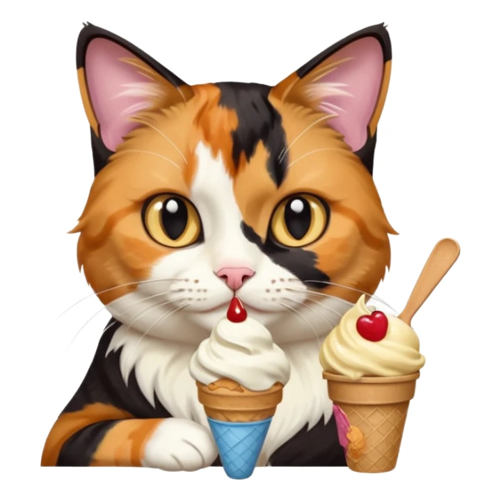 Cat with a ice cream and waching an Ipad sticker