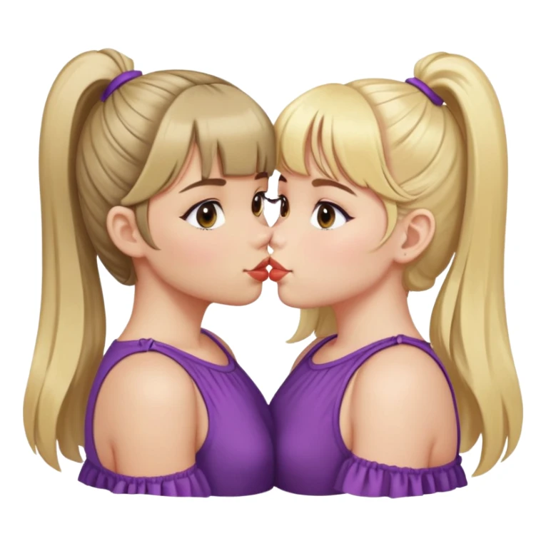 blonde girl with a ponytail and bangs with two strands released kisses a brunette girl with curtain bangs sticker