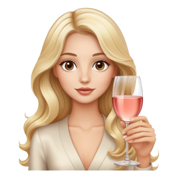 Blonde model with brown eyes, long wavy hair, wine tasting rosé champagne sticker