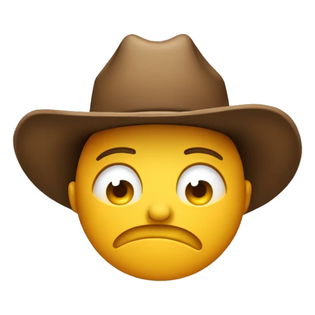 classic emoji face with a small smile crying wearing a cowboy hat sticker