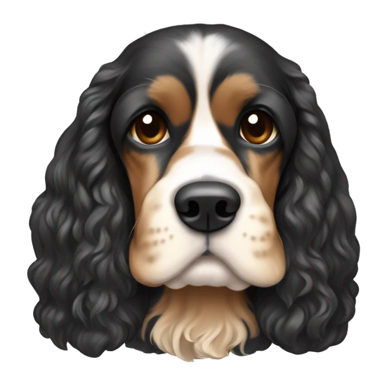Tri colour cocker spaniel mostly Black and Tan wearing a hoodie sticker