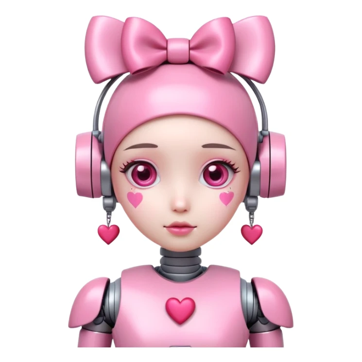 cute pink robot girl with a bow on her head and heart decorations sticker