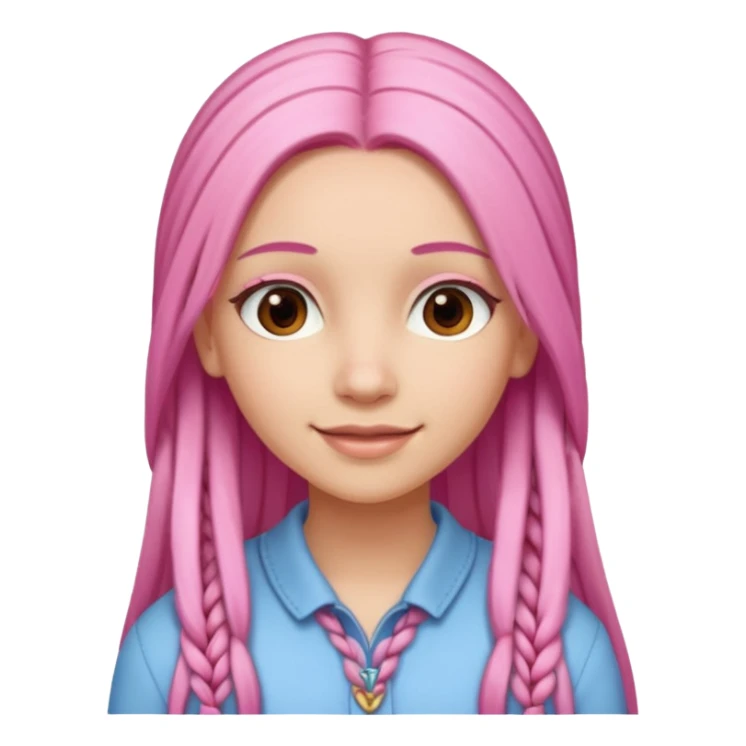 A light-skinned woman with long straight pink hair, lightly styled with small braids, brown eyes, and a gentle smile. sticker