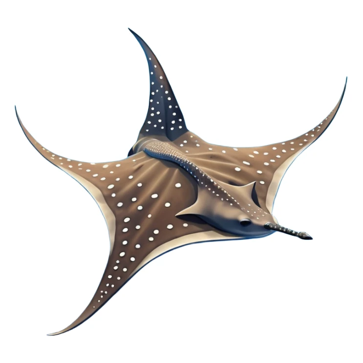 Spotted eagle sting ray with wide wingspan and long stinger tail viewed from above sticker