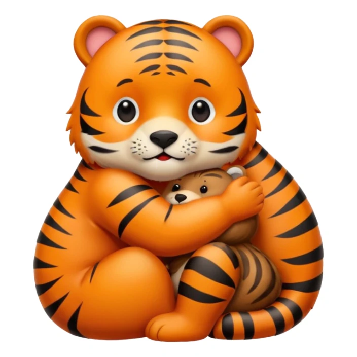 A cute little tiger hugs a chubby cute bear sticker