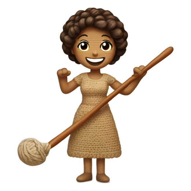 Smiling, waving woman riding a crochet hook sticker